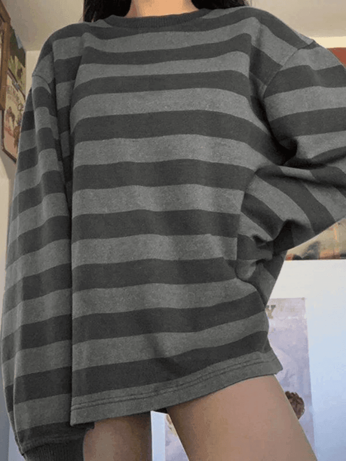 Levoire | Vintage Rayé Oversize Pull Sweatshirt Gris