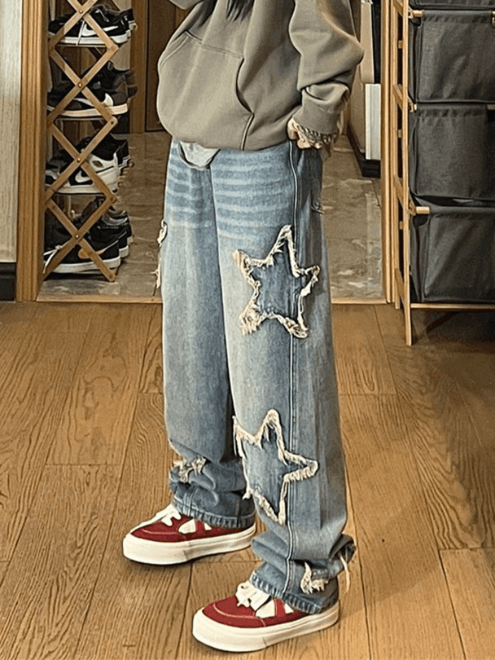 Levoire | Jean Boyfriend Délavé À Patch Étoile Weinlesewasch