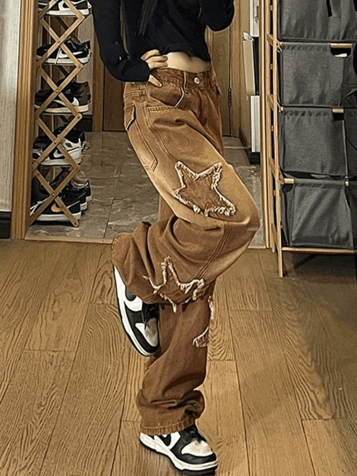 Levoire | Jean Boyfriend Délavé À Patch Étoile Weinlesewasch