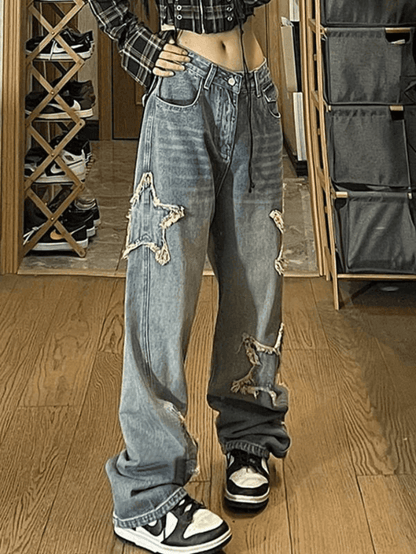 Levoire | Jean Boyfriend Délavé À Patch Étoile Weinlesewasch Bleu