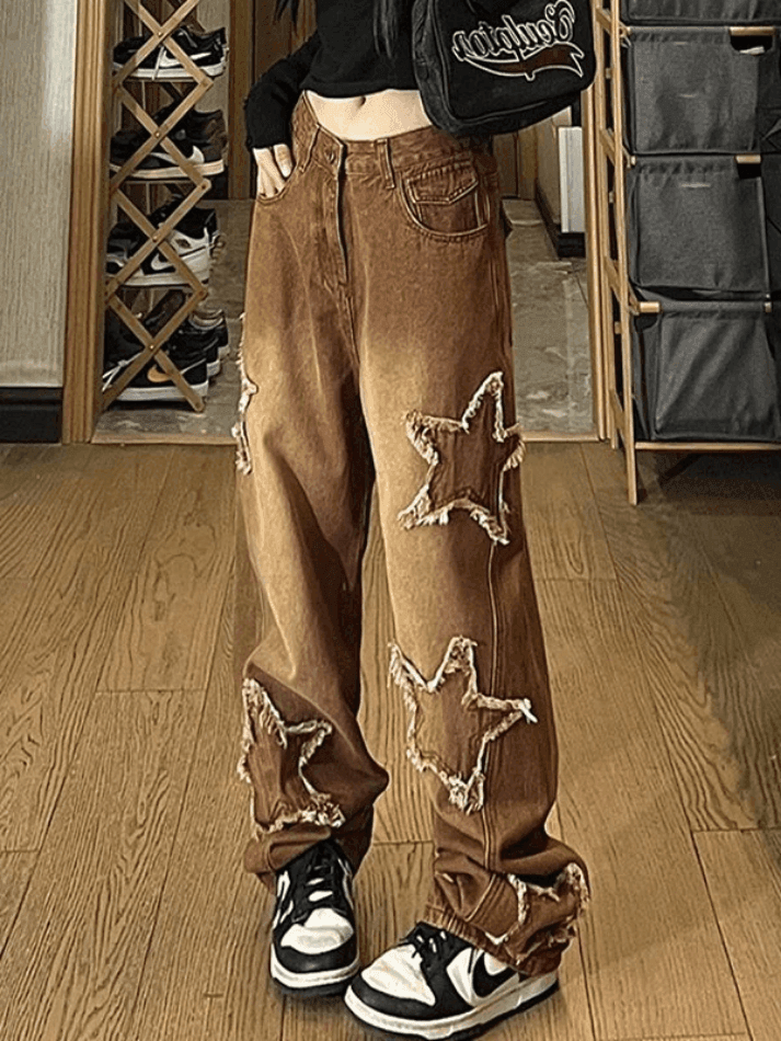 Levoire | Jean Boyfriend Délavé À Patch Étoile Weinlesewasch