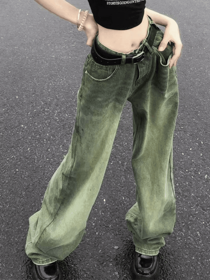 Levoire | Lavage Vintage Vert Jeans Boyfriend Des Années 90 Vert