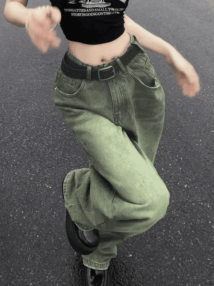 Levoire | Lavage Vintage Vert Jeans Boyfriend Des Années 90