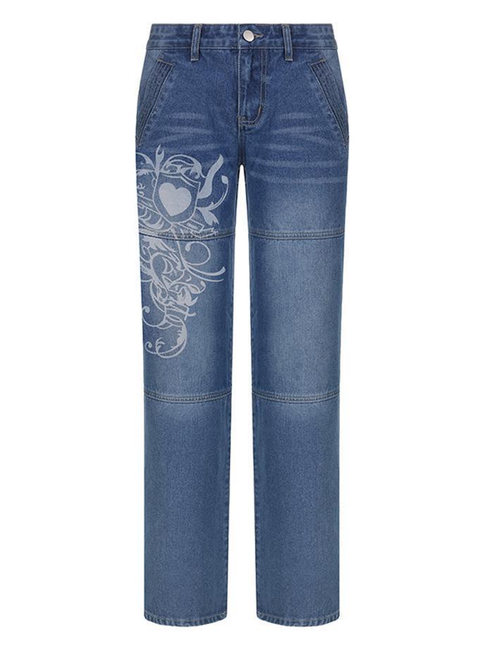 Levoire | Jeans Vintage Lavés À Imprimé Cœur