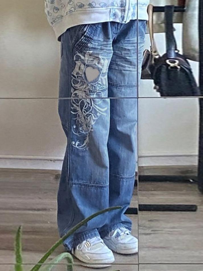 Levoire | Jeans Vintage Lavés À Imprimé Cœur