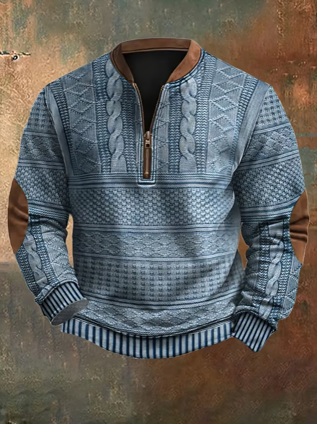 Levoire | Collection De Vin Tricot Imprim Sweatshirt Avec Zip Bleu