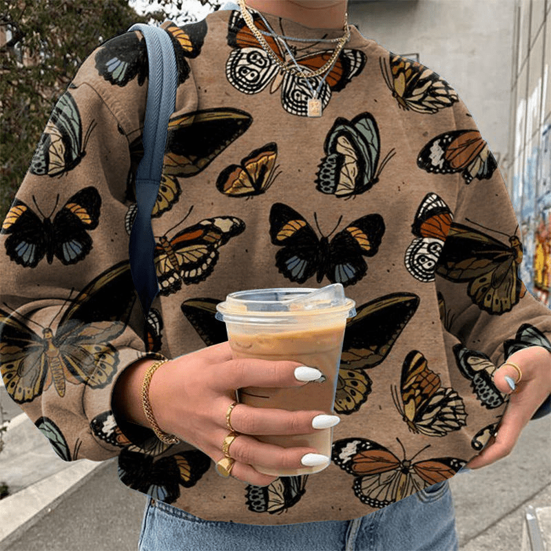 Levoire | Pull Femme Avec Papillons Pull Élégant Braun