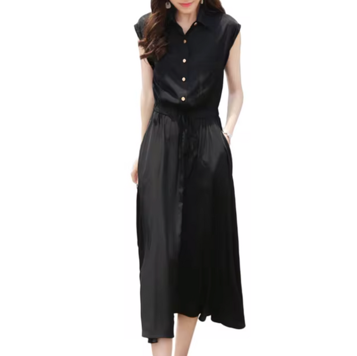 Levoire | Robe Élégante Sans Manches Avec Cordon Noir