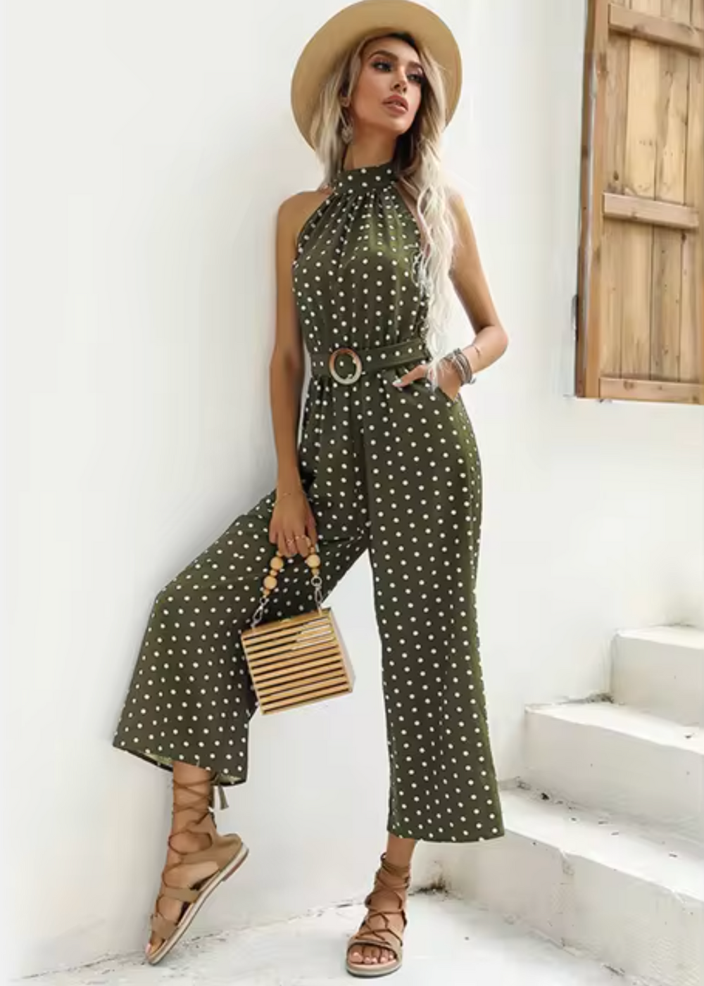 Levoire | Combinaison Avec Des Pois Et Col Halter Vert
