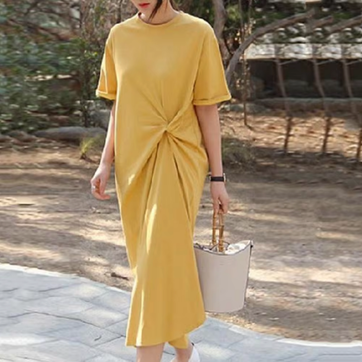 Levoire | Robe Midi Avec Détail De Noeud Jaune