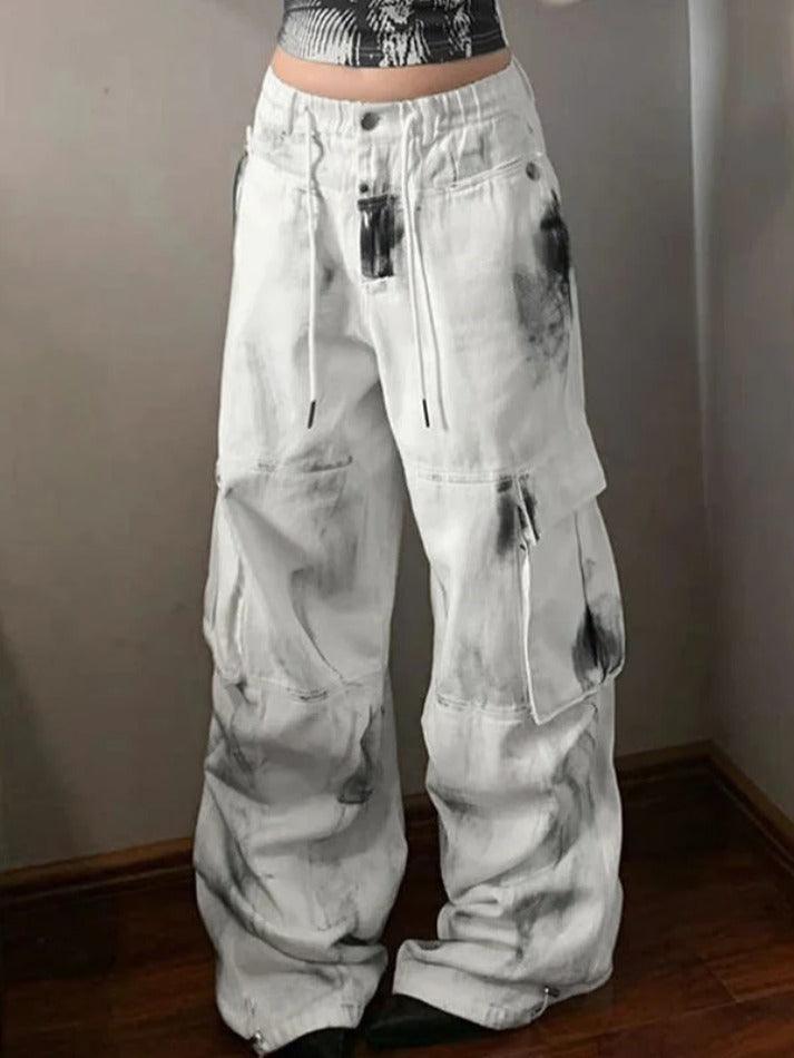 Levoire | Jean Cargo À Lacets Multipoches Tie Dye Lavé Blanc