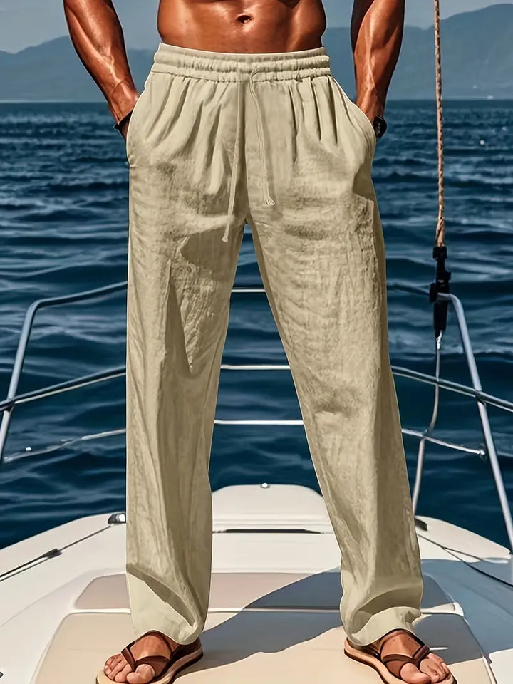 Levoire | Pantalon En Lin Pour Hommes Coupé Pantalon D'Été Léger Au Style Classique Khaki