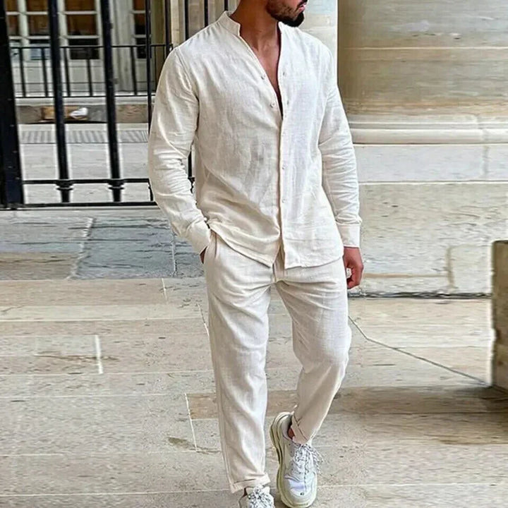 Levoire | Ensemble Masculin En Lin Avec Chemise En Lin Et Pantalon En Lin Léger, Respirant Et Élégant Beige