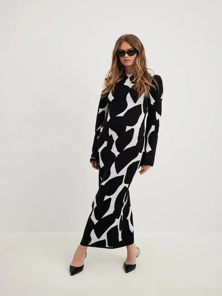 Levoire | Elégante robe en tricot à manches longues pour femme Noir