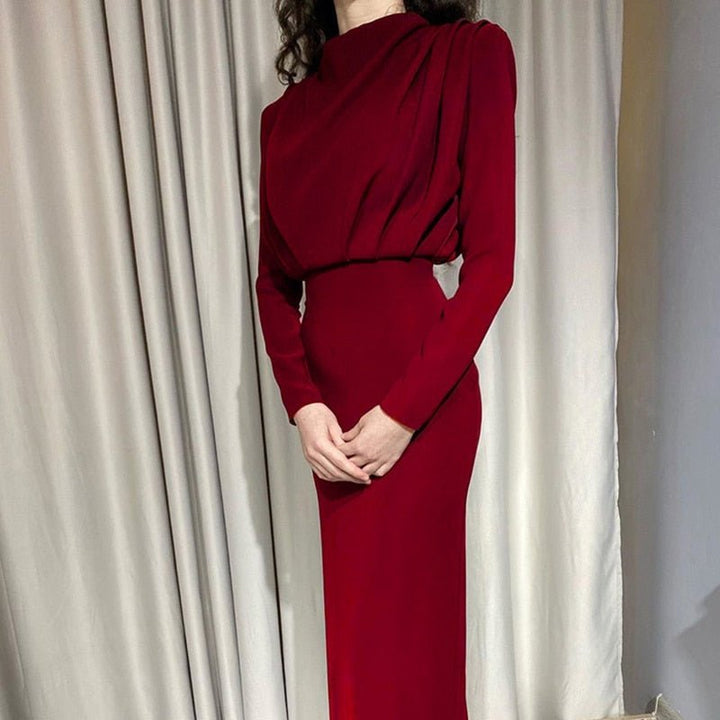 Levoire | Élégant Robe Midi Drapée Bordeaux
