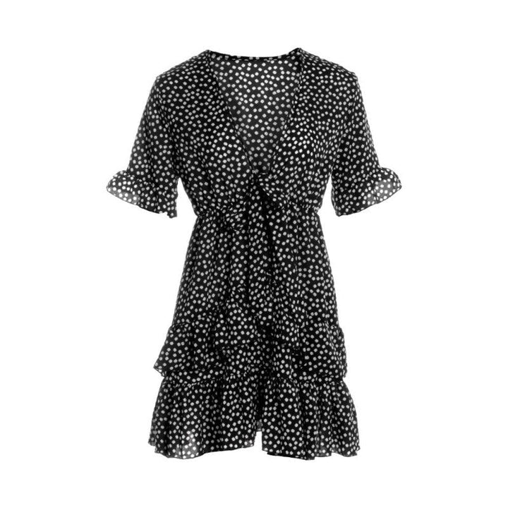 Levoire | Robe Portefeuille Joyeuse Une Robe Romantique Et Estivale Noir - Manches courtes