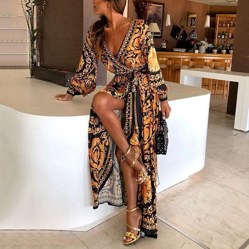 Levoire | Robe Portefeuille Levoire | Robe Pour Femmes Avec Fente Orange-Noir