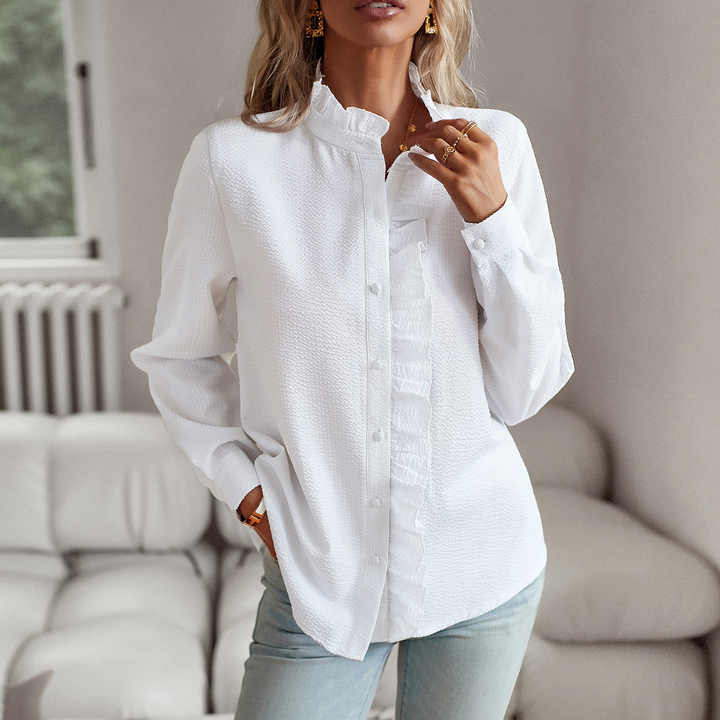 Levoire | Blouse Élégante Avec Fermeture À Bouton Et Volants Blanc