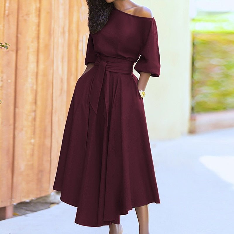 Levoire | Robe Mi-Longue Avec Ceinture Pour Femmes Rosenrot Off Épaule