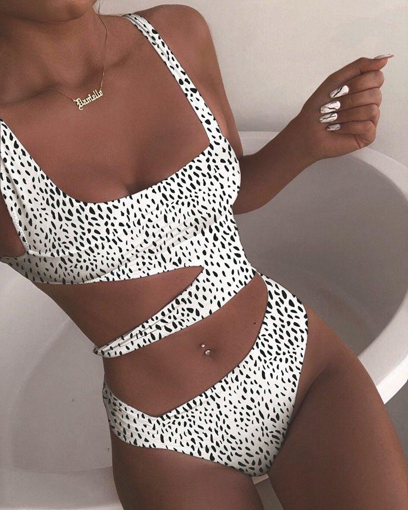 Levoire | Maillot De Bain Une Pièce Avec Découpes Pour Femmes Blanc avec des pois