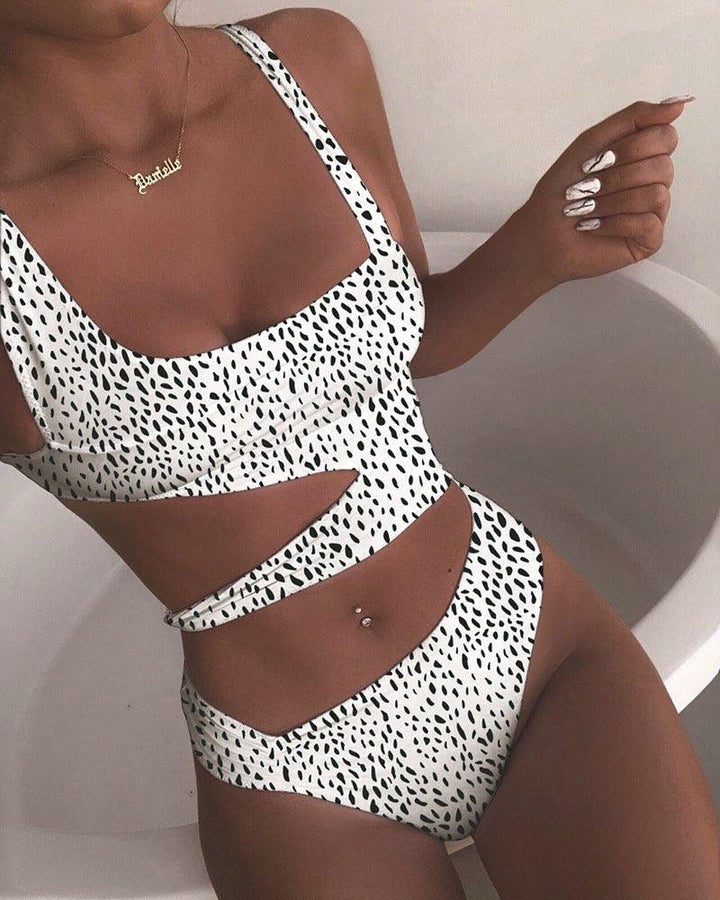 Levoire | Maillot De Bain Une Pièce Avec Découpes Pour Femmes Blanc avec des pois