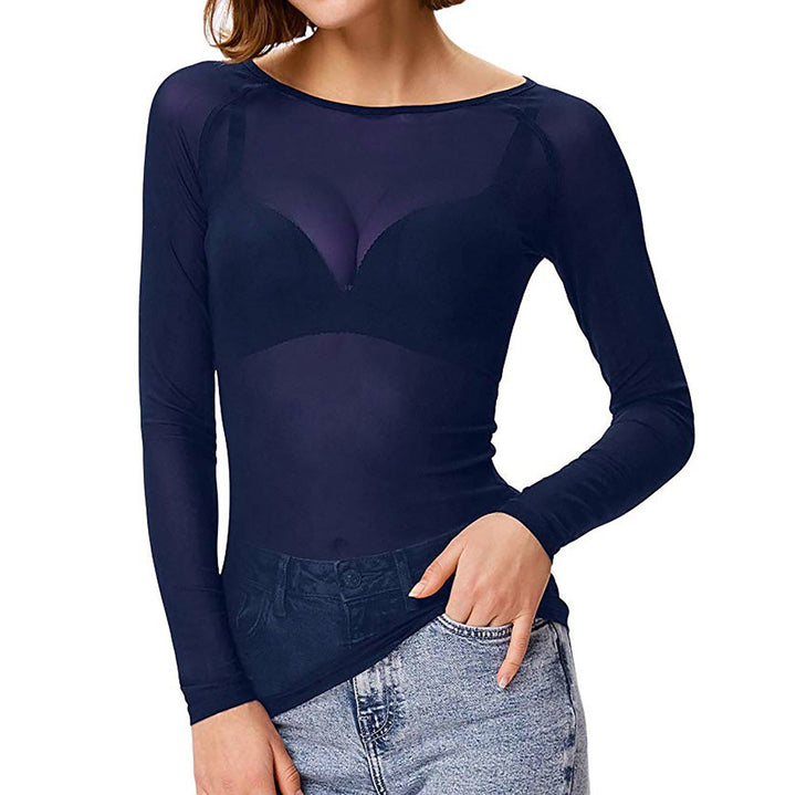 Levoire | Haut À Manches Longues En Mesh Transparent Pour Femmes Bleu