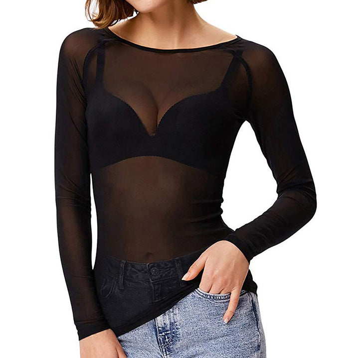 Levoire | Haut Top En Maille Transparente Avec Manches Longues Pour Femmes Noir