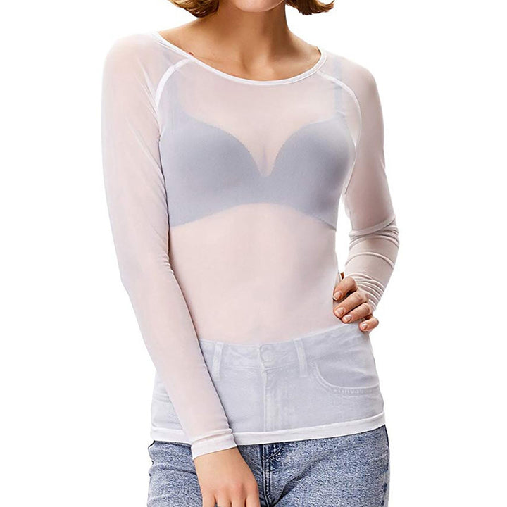 Levoire | Haut Top En Maille Transparente Avec Manches Longues Pour Femmes Blanc