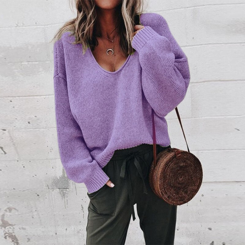 Levoire Lose V-Décolleté Tricot Top Pull Lila