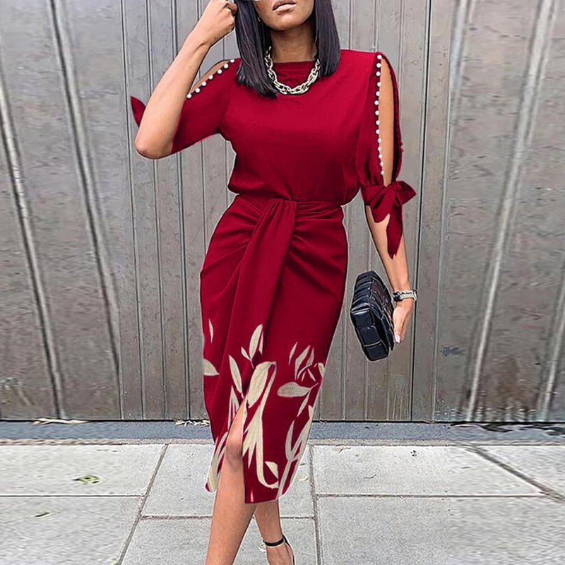 Levoire | Rento Robe Midi Avec Col Rond Et Impression Unique Rot