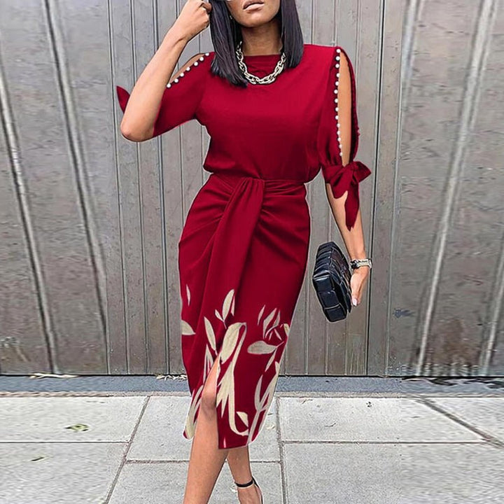 Levoire | Rento Robe Midi Avec Col Rond Et Impression Unique Rot