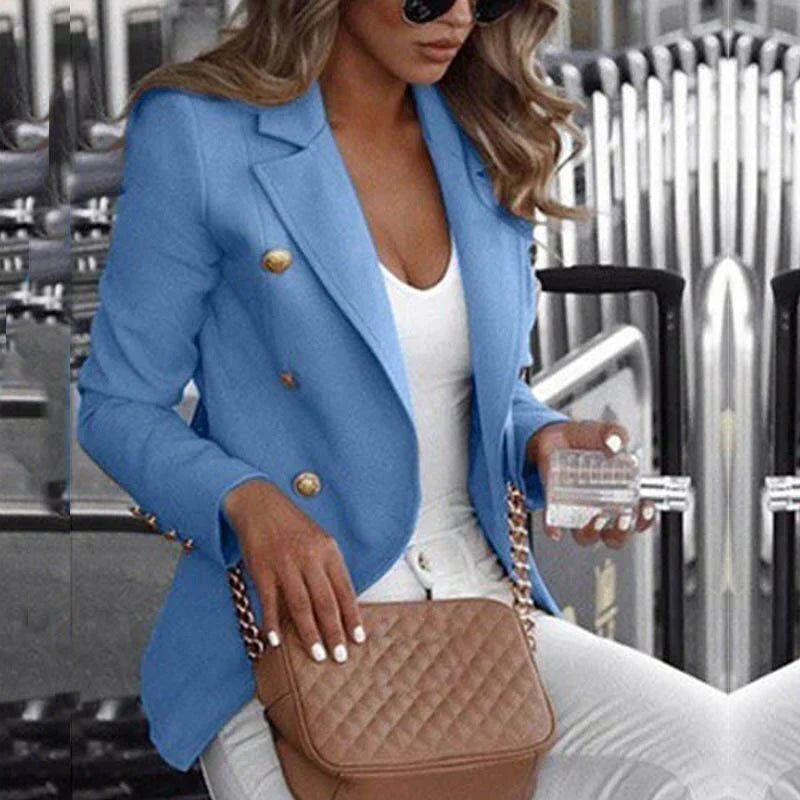 Levoire | Blazer À Carreaux À Manches Longues Tendance Bleu