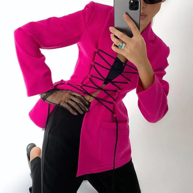 Levoire | Blazer À Lacets Poches De Bras Manteau Mince Rosared