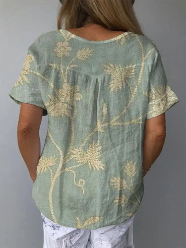 Levoire | Chemise décontractée pour femme à motif floral rétro en coton et lin