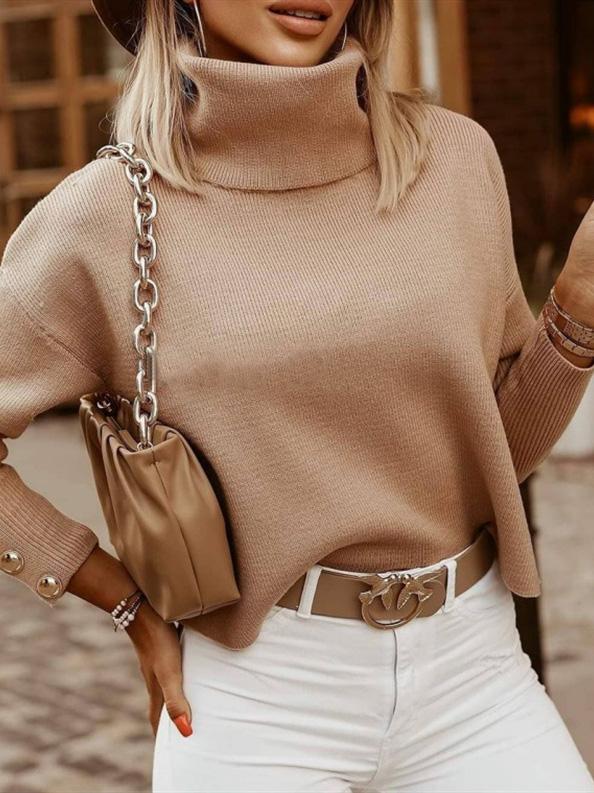 Levoire | Pull Femme Avec Col Haut Et Rayures Élégantes Kaki
