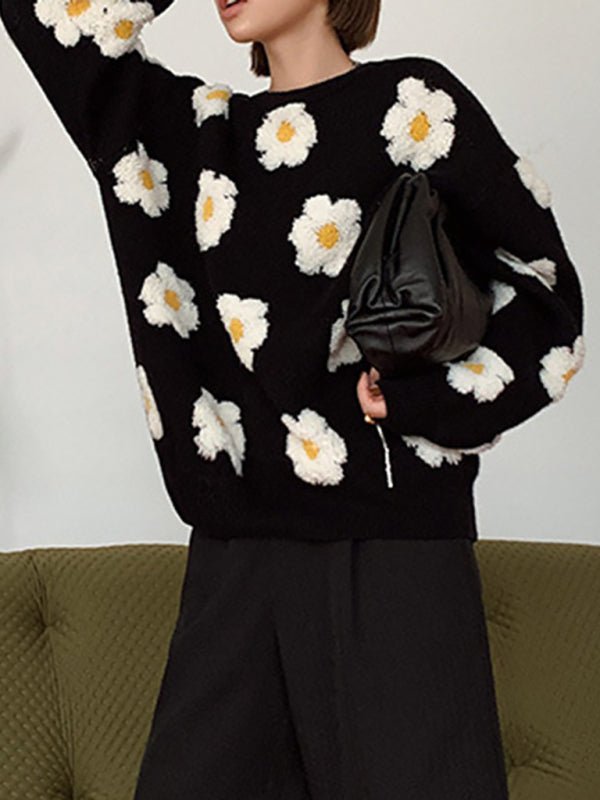 Levoire | Femmes 3D Doux Tricot Design Floral avec manches longues Pull