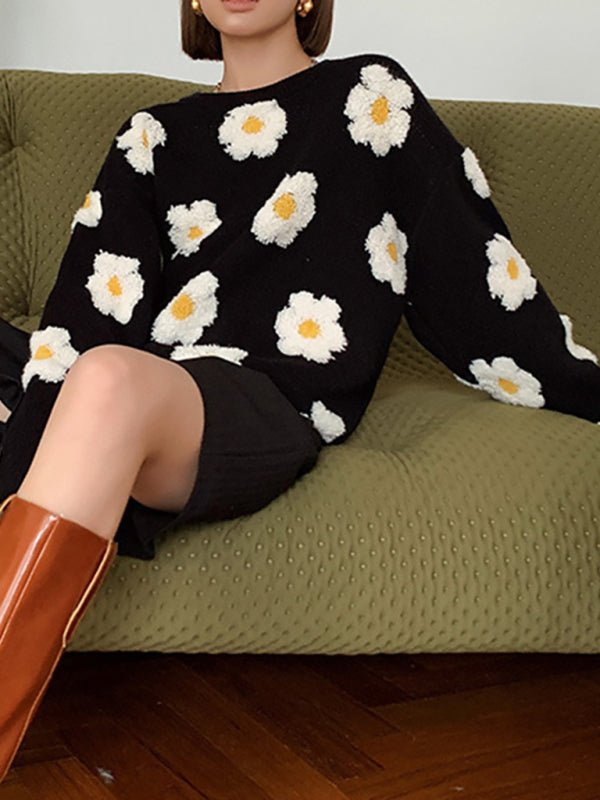 Levoire | Femmes 3D Doux Tricot Design Floral avec manches longues Pull