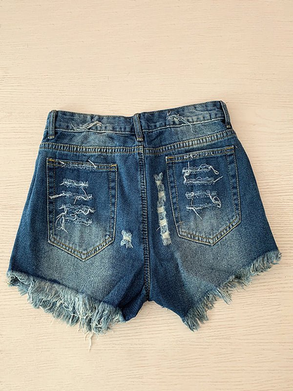 Levoire | Femmes Drapeau Américain Franges Motif Étoile Shorts en Denim
