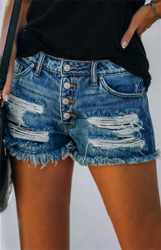 Levoire | Femmes Drapeau Américain Arrière Effiloché Short en Denim