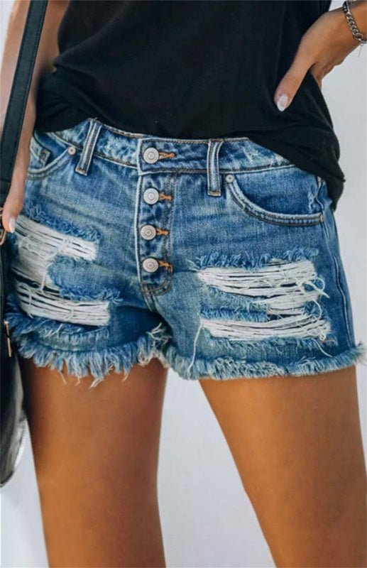 Levoire | Femmes Drapeau Américain Arrière Effiloché Short en Denim