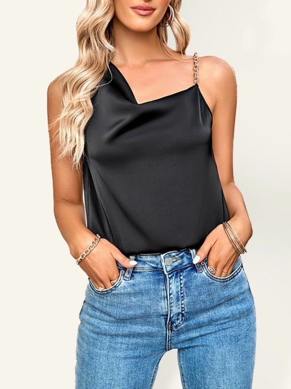 Levoire | Femmes asymétrique col drapé sans manches haut Noir S