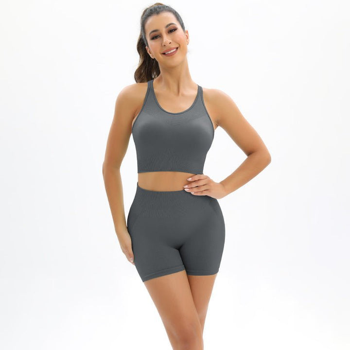 Levoire | Femmes Belle Taille Haute Pêche Hanches Sans Couture Tricoté Débardeur Short Ensemble Deux Pièces Gris anthracite