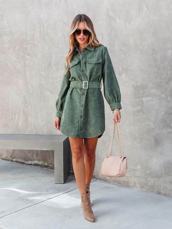Levoire | Femme ceinture en robe-blouse en velours de coton à manches longues