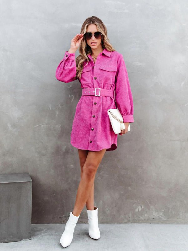 Levoire | Femme ceinture en robe-blouse en velours de coton à manches longues