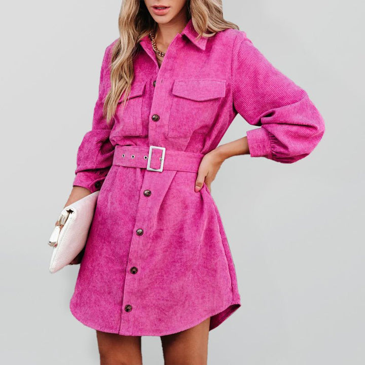 Levoire | Femme ceinture en robe-blouse en velours de coton à manches longues