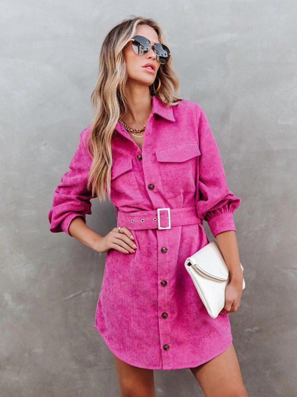 Levoire | Femme ceinture en robe-blouse en velours de coton à manches longues