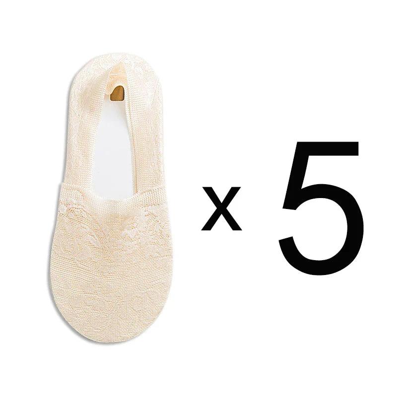 Levoire | Femmes Best-Seller Dentelle Fleur Antidérapant Chaussettes Cheville 4 UE 35-40