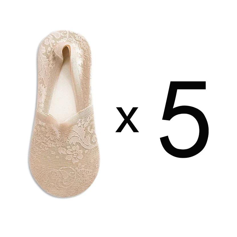 Levoire | Femmes Best-Seller Dentelle Fleur Antidérapant Chaussettes Cheville 7 UE 35-40