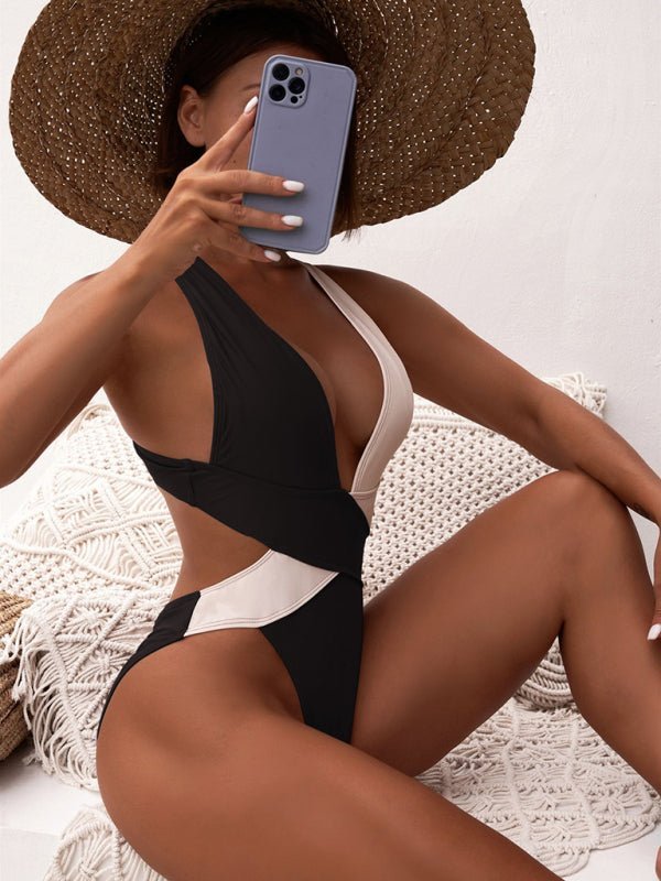 Levoire | Femmes Bicolore V-Apparence Une Pièce Maillot de Bain Musta