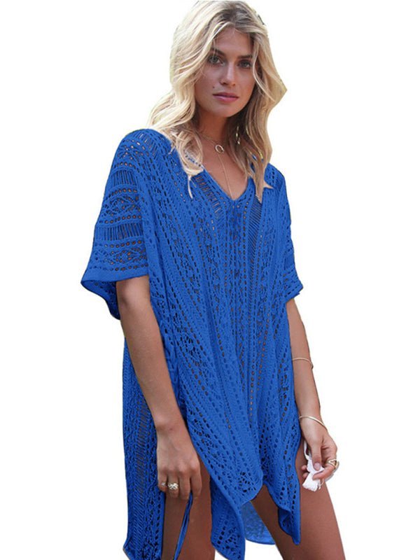 Levoire | Femme Bikini Hohle Plage Vacances Blouse Tricoté Crème Solaire Maillot de Bain Bleu UNE TAILLE